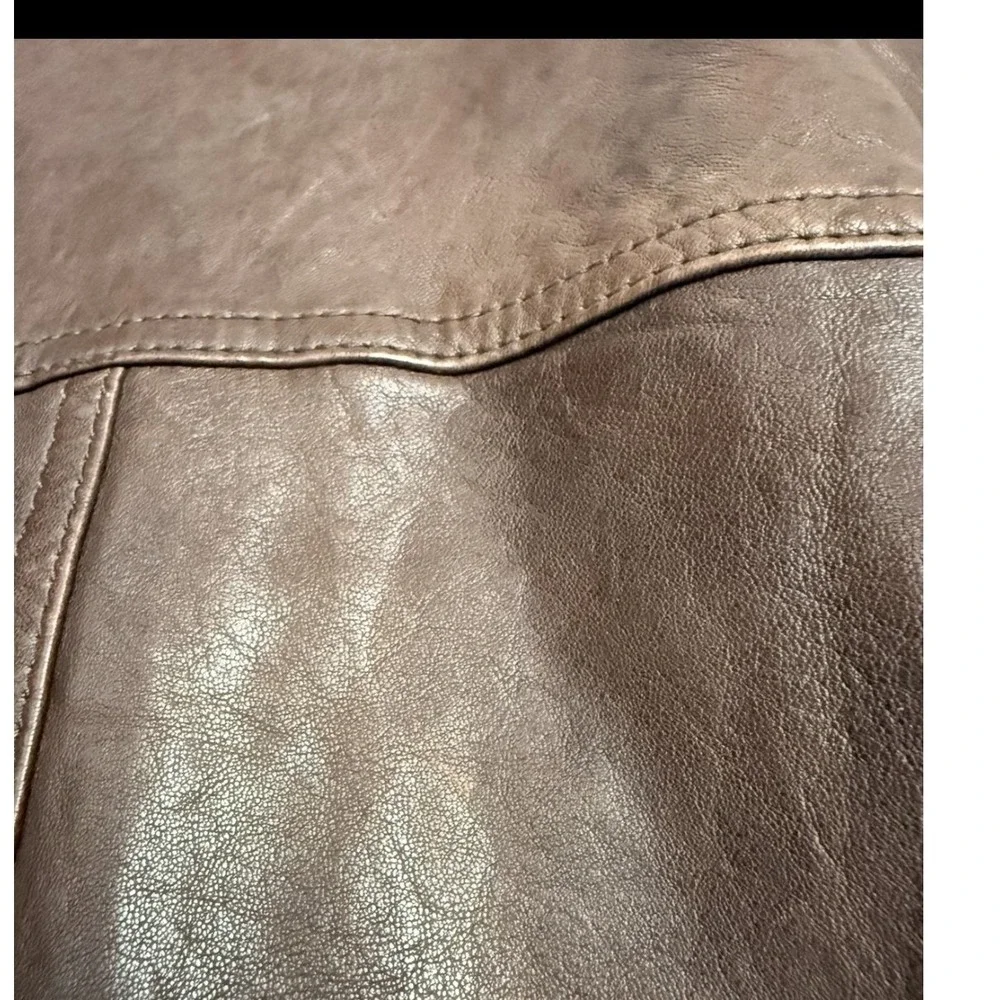 Fossil Brown Leather Cropped lamb leather Jacket Womens Trucker Button Front - Picture 7 of 9